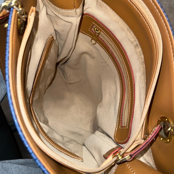 Monica Sanches Navy and Tan Snakeskin Tote - Picture 6 of 10